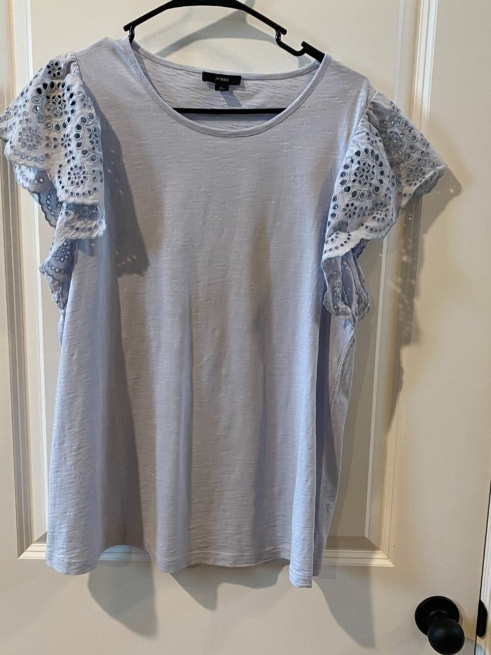 J Crew Light Blue Eyelet Flutter Sleeve Top Size Large - Picture 6 of 8